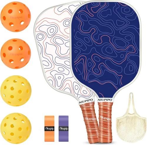 Vista 24 de niupipo Pickleball Paddles Set of 2 or 4, USAPA Approved Fiberglass Pickleball Paddle Set with Balls and Bag, Polypropylene Honeycomb Core