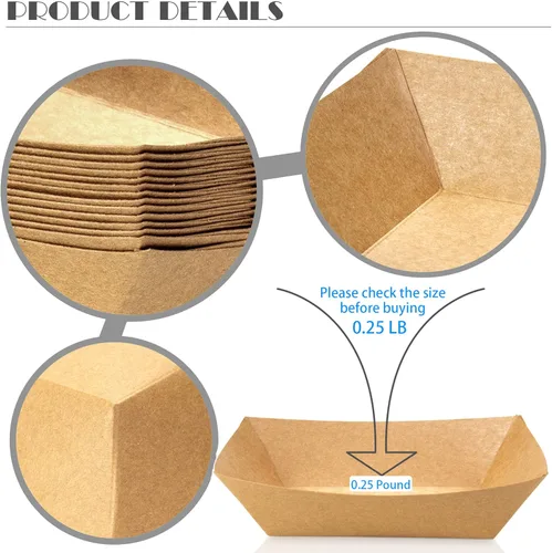 Vista 4 de MotBach Paquete de 150 bandejas desechables de papel kraft marrón de 14 libras, botes de papel para alimentos pequeños, botes de papel para llevar