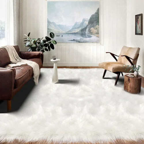 Vista 122 de Latepis - Alfombra rectangular de piel sintética tipo lana de oveja suave y esponjosa de estilo bohemio para sala de estar, dormitorio y residencias