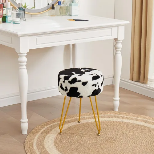 Vista 12 de Taburete de tocador de terciopelo, moderno taburete otomano con patas doradas ajustables, silla de maquillaje para tocador, silla de tocador pequeña