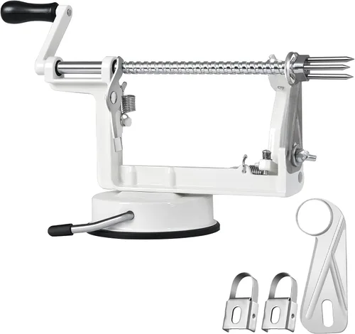 Vista 8 de Pelador Rebanador Descorazonador de Manzanas con Cuchillas de Acero Inoxidable y Potente Base de Succión para Manzanas, Peras, Papas (Rojo)