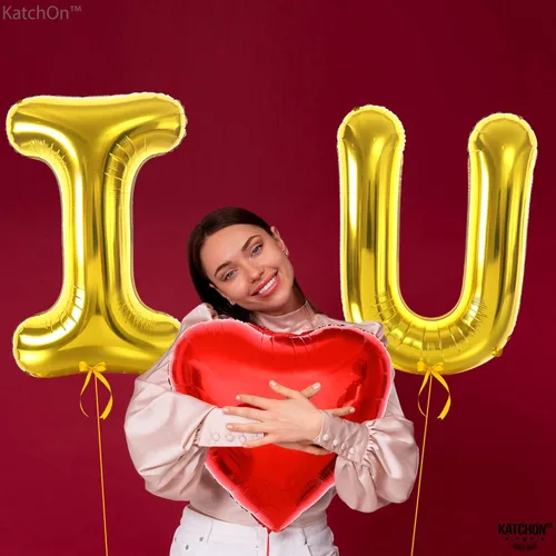 Vista 8 de KatchOn, Globos con texto en inglés "I Love You", 40 pulgadas, globos de corazón de papel de aluminio rojo, globos con texto en inglés "I Love You