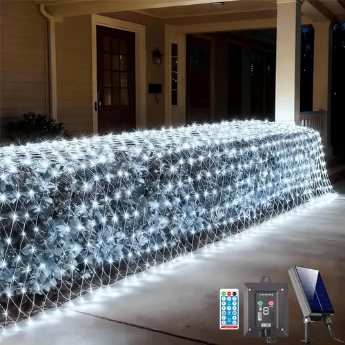 Vista 9 de Luces de Red Solares para Exteriores, 240 LED USB Luces de Malla Blanco Cálido para Arbustos Impermeables, 11.5 pies x 5 pies 8 Modos Luz de Cadena