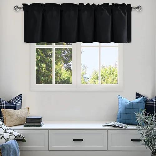 Vista 43 de DWCN Cenefa para ventanas, cenefa de cortina de cocina, cenefa corta sólida, con bolsillo para barra, cortinas para ventana de baño/sótano, 1 panel