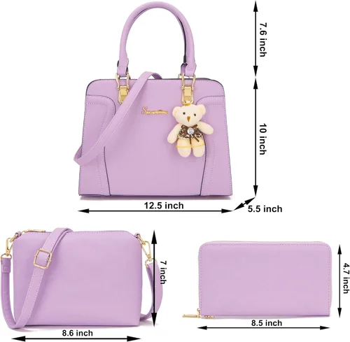 Vista 6 de Soperwillton Monederos para mujer, bolso cruzado de hombro, asa superior, bolsa de mano, cartera, juego de 3 piezas Wallet, Set, 3pcs