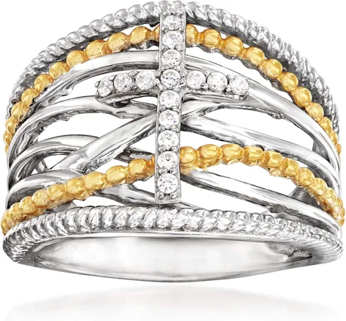 Ross-Simons 0.15 ct. t.w. Diamond Cross Crisscross Ring in Sterling Silver and 18kt Gold Over Sterling