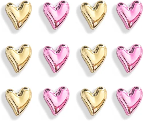 Vista 18 de 12 imanes negros para nevera de 0.83 pulgadas, pequeños imanes de corazón para refrigerador, lindo juego de imanes decorativos para el hogar