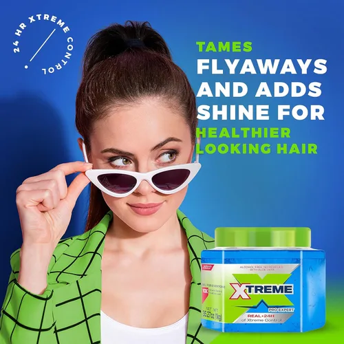 Vista 7 de Xtreme Pro-Expert Blue Styling Gel para el cabello, sin alcohol, control Xtreme las 24 horas con aloe vera, tarro de 35.27 onzas (paquete de 2)