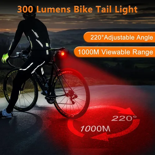 Vista 3 de NineLeaf Smart Brake Sensing Rear Bike Lights, Bicycle Tail Light, Bike Lights for Night Riding, Auto On/Off, 300 Lumen 220°Adjustable Angle 1000M