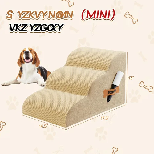 Vista 3 de Escaleras para perros Romrol, rampa para camas y sofás, escalones extra anchos para mascotas con cubierta duradera impermeable y antideslizante