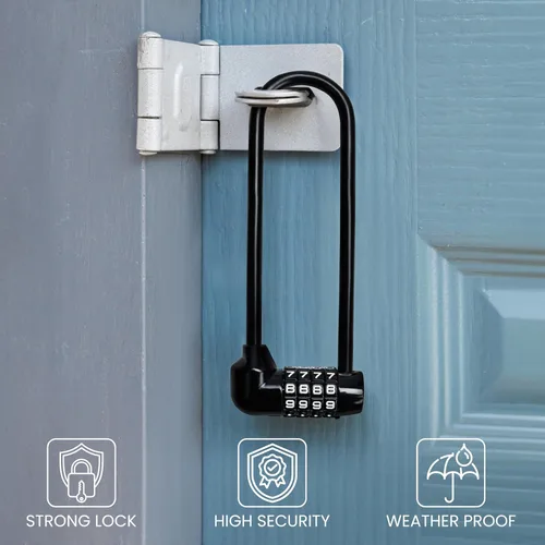 Vista 2 de Kurtzy Candado de combinación de grillete largo, cerradura de puerta larga para valla/puerta al aire libre con código reiniciable, candado
