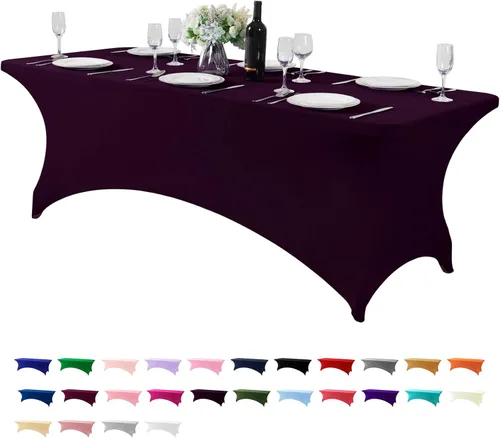 Vista 149 de Paquete de 2 manteles de elastano para mesa de 4, 6 o 9 pies, mantel elástico universal ajustable para fiestas, banquetes, bodas y eventos