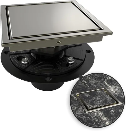 Vista 9 de WEBANG - Drenaje de ducha cuadrado de 6 pulgadas cepillado con brida reversible de 2 en 1, cubierta extraíble con inserto de azulejos, rejilla