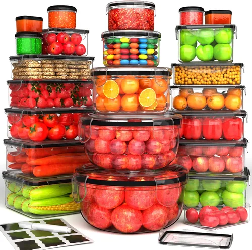 Vista 8 de 40 piezas de recipientes de almacenamiento de alimentos con tapas herméticas - Recipientes de plástico para preparación de comidas para organización