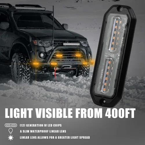 Vista 2 de WINECO Luces de emergencia para vehículos, Kit de luces estroboscópicas de emergencia de montaje en superficie de la parrilla de la luz de la Ámbar