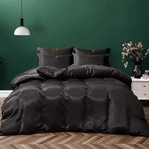 Vista 7 de P Pothuiny - Funda de edredón de satén individual, funda de edredón suave única, lujo sedoso, funda de edredón negra tipo seda de 68" x 90", se