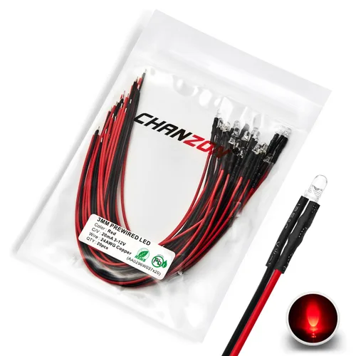 Vista 12 de CHANZON 20 luces de diodo LED azules precableadas de 0.118 in (lente transparente redonda transparente CC 12 V) con resistencia de 560 ohmios 1/4 W