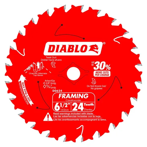 Vista 2 de Freud D0624A Diablo 6-1/2 pulgadas 24T ATB Perma-Shield Hojas para sierra de marco, paquete de 2