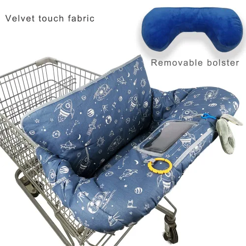 Vista 2 de Funda para carrito de compras para bebé/niño, acogedora funda para silla alta, nave espacial azul
