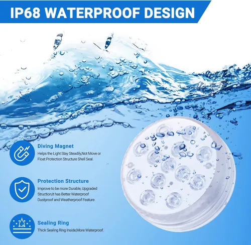 Vista 4 de LOFTEK Luces LED sumergibles con control remoto, 13 luces LED de piscina para piscinas enterradas y sobre el suelo con imanes y ventosas, 16 luces