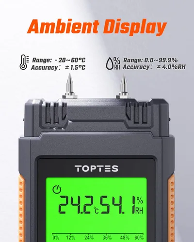 Vista 8 de Medidor de Humedad para Madera, Medidor de Humedad Digital TopTes TS-630, Probador de Humedad Portátil con Pantalla LCD de 2.25 pulgadas