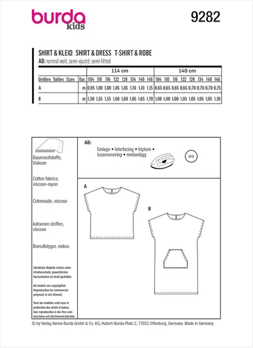 Vista 2 de Burda Style Easy - Vestido sin mangas y camiseta para niños, código 9282, kit de patrón de costura, tallas 4-10, multicolor