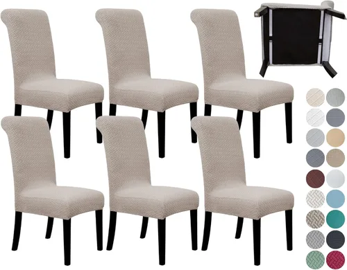 Vista 18 de SPRINGRICO Paquete de 2 fundas para sillas de comedor con cinturón de seguridad, fundas elásticas para sillas Parsons lavables, fundas protectoras