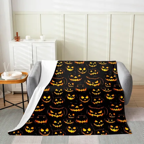 Manta de franela de vellón con farol de calabaza, tamaño Queen de 90 x 90 pulgadas, para Halloween, para todas las estaciones, para sofá, sofá,