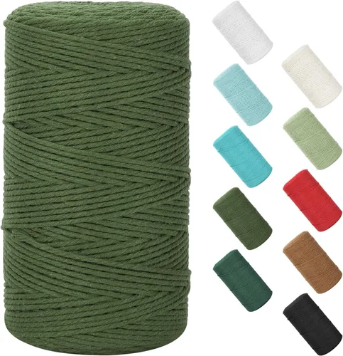 Vista 73 de Cuerda de macramé de 0.079 in x 220 yardas (656 pies), cuerda de algodón natural para colgar en la pared, ganchos de plantas, manualidades, Verde