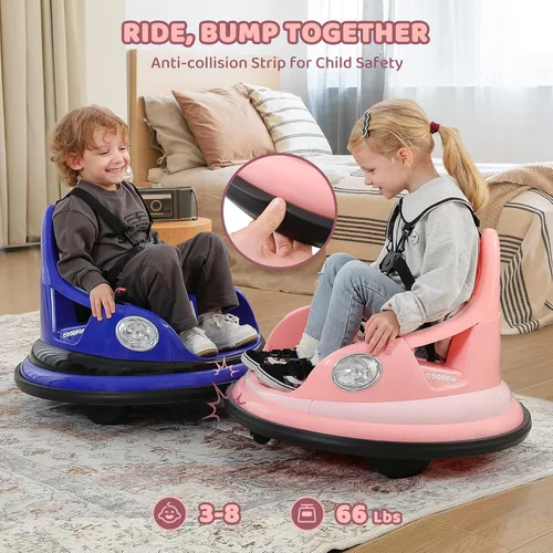Vista 3 de ELEMARA Coche de choque para niños, 1.9 mph máximo, 12V juguete montable para niños pequeños con control remoto, 2 velocidades, 2 modos de juego