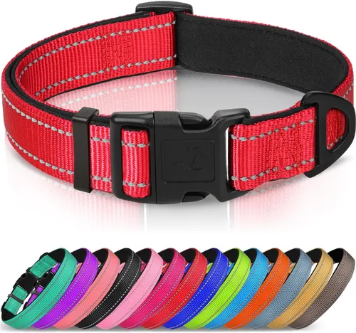 Vista 18 de Joytale - Collar reflectante para perro, collar de nailon transpirable con acolchado de neopreno suave para mascotas, ajustable para cachorros