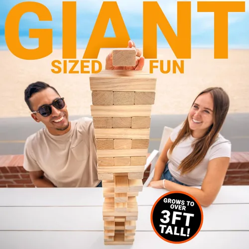 Vista 2 de GoSports Juego Gigante de Apilamiento de Madera para Exteriores – Torre de Derribo Grande con Estuche