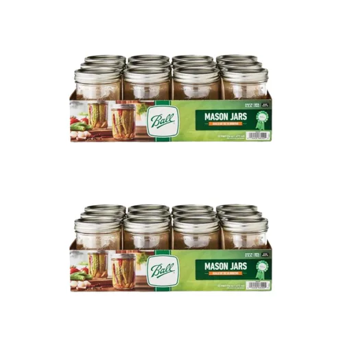 Vista 24 de Bots de vidrio de boca ancha Ball con tapas y bandas, utilizados para enlatado, encurtido, jugo, mermelada, jalea, tamaño de cuarto de galón 32