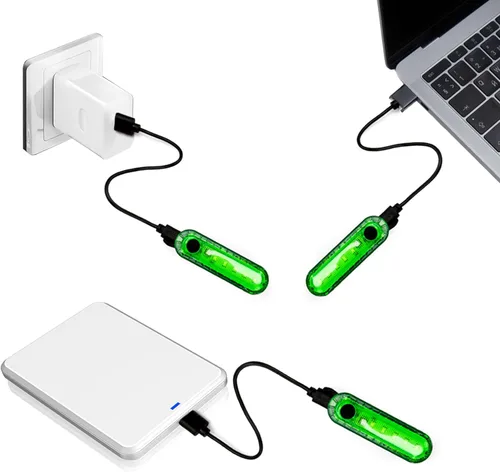 Vista 5 de 2 luces LED verdes para bicicleta, luz trasera recargable por USB, linterna trasera brillante de seguridad para ciclismo, 4 opciones de modo de luz