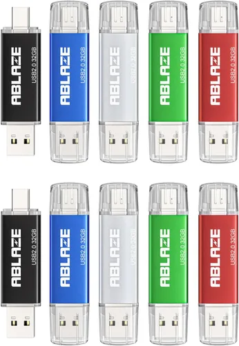 Vista 13 de ABLAZE 16GB Unidad Flash USB Tipo C 10 Pack, Memoria Stick Thumb Drive Dual USB 2.0+USB C Compatible con iPhone 16/15, Smartphone Android