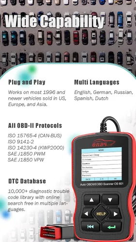Vista 4 de OS601 Escáner OBD2 Herramienta de Diagnóstico Lector de Códigos Herramienta de Escaneo de Fallas del Motor para Automóviles OBD-II desde 1996