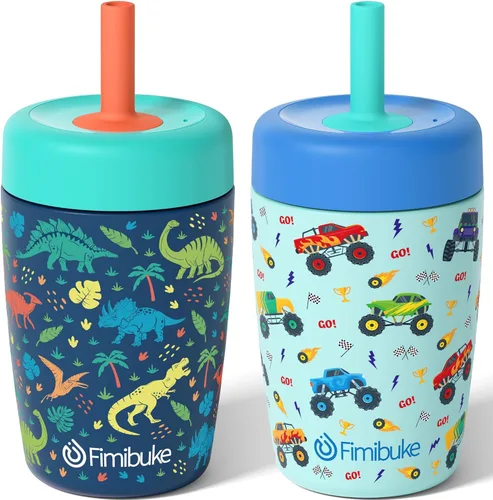 Vista 15 de Fimibuke Vasos para niños y niños pequeños, a prueba de derrames, 12 onzas, con aislamiento Capybara, vaso de paja para niños pequeños, botella