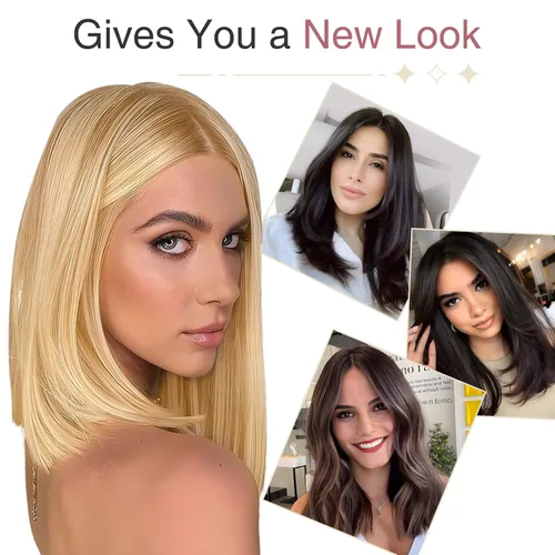 Vista 7 de Toppers de cabello humano real para mujer, base suiza, 3 clips, piezas de pelo para cabello corto y delgado, 10 pulgadas (#06 marrón claro)