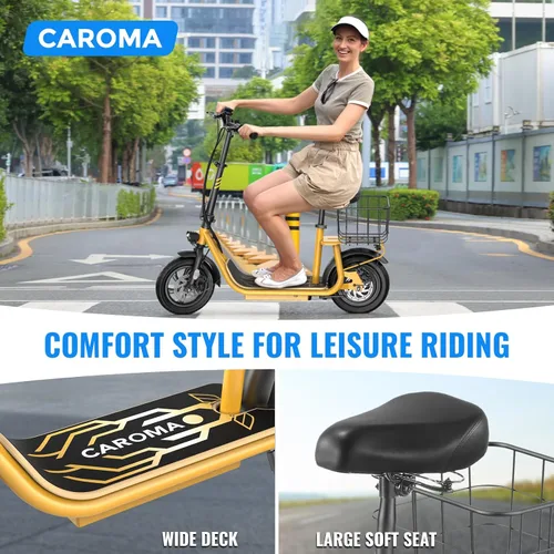 Vista 22 de Caroma Electric Scooter with Seat, Max 30 Miles Range&20MPH Speed, Peak 800/1200W Motor, Foldable Electric Scooter for Adults and Teens, Commuter E