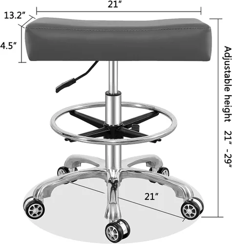 Vista 2 de Taburete giratorio ajustable para masaje, oficina, tatuaje, cocina, taburete de trabajo con ruedas (gris, con anillo de pie)
