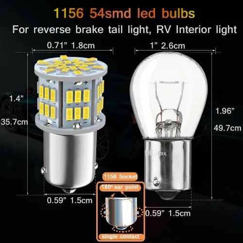 Vista 2 de Bombilla LED 1156 de luz de marcha atrás, 1141 1003 7506 BA15S, 12V-24V 54SMD utilizada para luces de marcha atrás de respaldo de camión, luces
