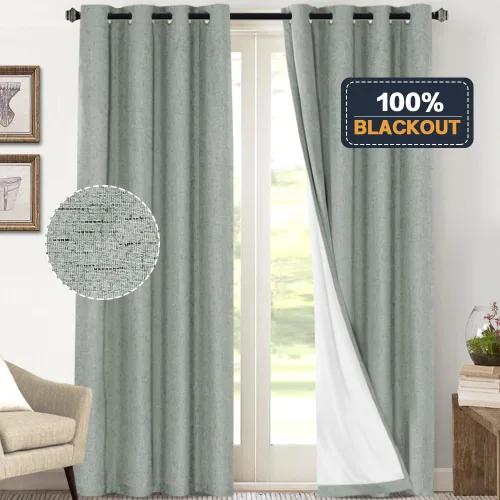 Vista 421 de Primitive - Cortinas opacas 100 % de lino texturizado natural para dormitorio, sala de estar, cortinas para ahorra energía, tela de arpillera