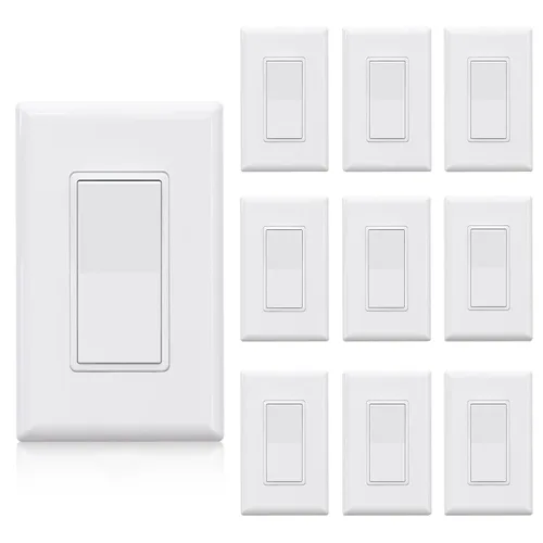Vista 9 de ELEGRP Interruptor de luz decorativo de un solo polo con placa sin tornillos, 15 A 120-277 V, reemplazo del interruptor basculante de paleta