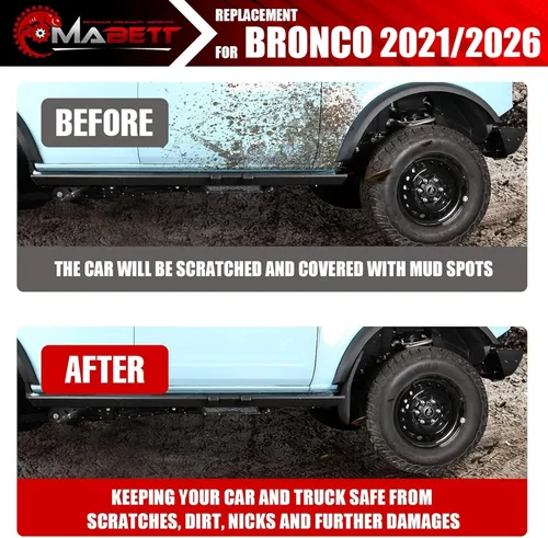 Vista 2 de Mabett Guardabarros para accesorios Ford Bronco 2021 2022 2023 2024 2025 4 puertas, sin perforación requerida, solo parte delantera, 2 piezas