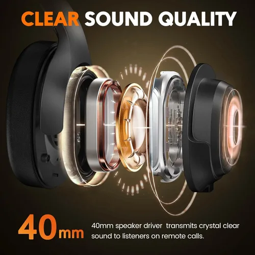 Vista 12 de EKSA Trucker - Auriculares Bluetooth con micrófono, auriculares inalámbricos de 164 pies con cancelación de ruido AI (ENC), 57 horas de trabajo