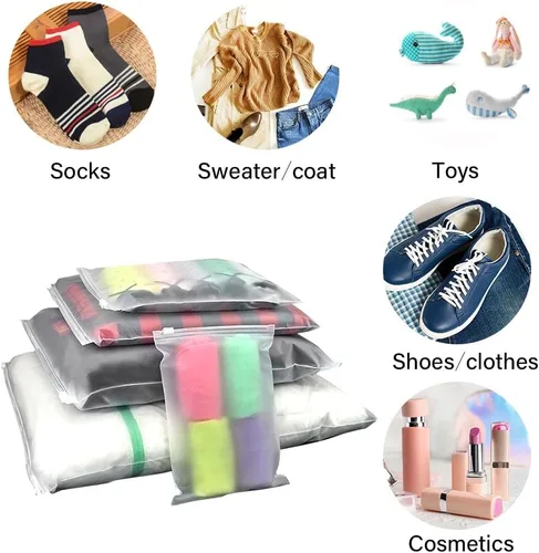 Vista 5 de 50 bolsas transparentes resellables, bolsas de plástico impermeables con cremallera, bolsas de embalaje para ropa, bolsas organizadoras de equipaje