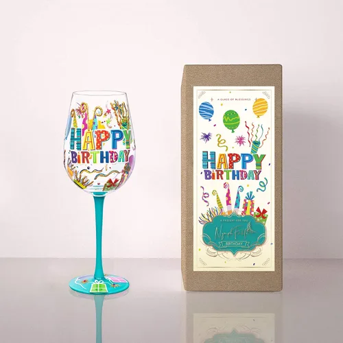 Vista 6 de NymphFable Regalo de copa de vino pintada a mano de feliz cumpleaños