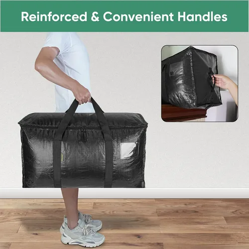 Vista 5 de BALEINE Paquete de 8 bolsas de mudanza de gran tamaño con asas reforzadas, bolsa de almacenamiento resistente para ropa, suministros de mudanza Negro