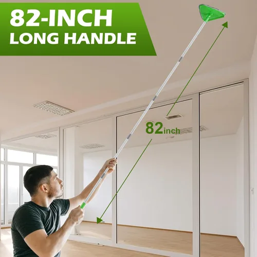 Vista 3 de Trapeador Triangular Limpiador de Paredes con Mango Largo de 82'' - Cepillo Limpiador de Paredes, Herramienta de Limpieza con 4 Almohadillas de Verde