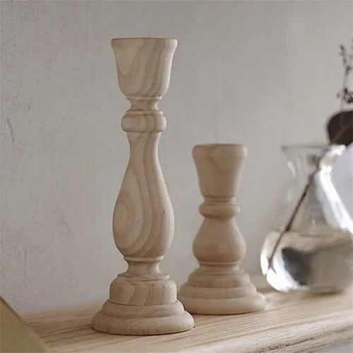 Vista 9 de Portavelas de madera para velas de pilar, estilo bohemio rústico sin terminar, soporte alto para chimenea o mesa de comedor, 6.69 pulgadas
